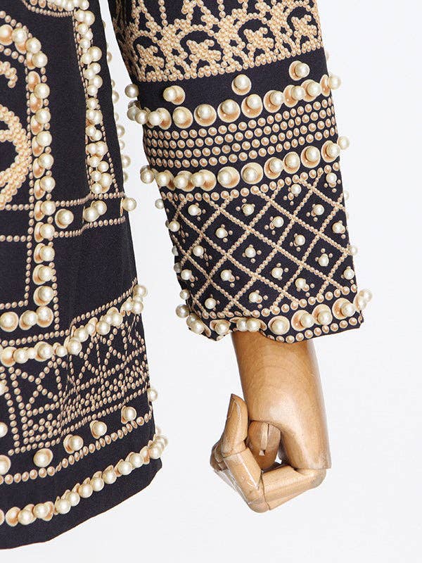 Plush Looks - Wholesale Blazer - Women's - Original Creation Loose Long Sleeves Beads Printed V-Neck Blazer Outerwear11