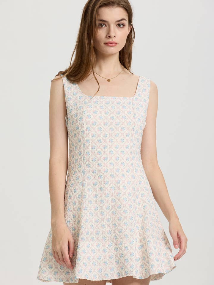 ROSIE POSIE - Wholesale Dress - Women's - Sleeveless A-Line Mini Dress with Pastel Floral Print