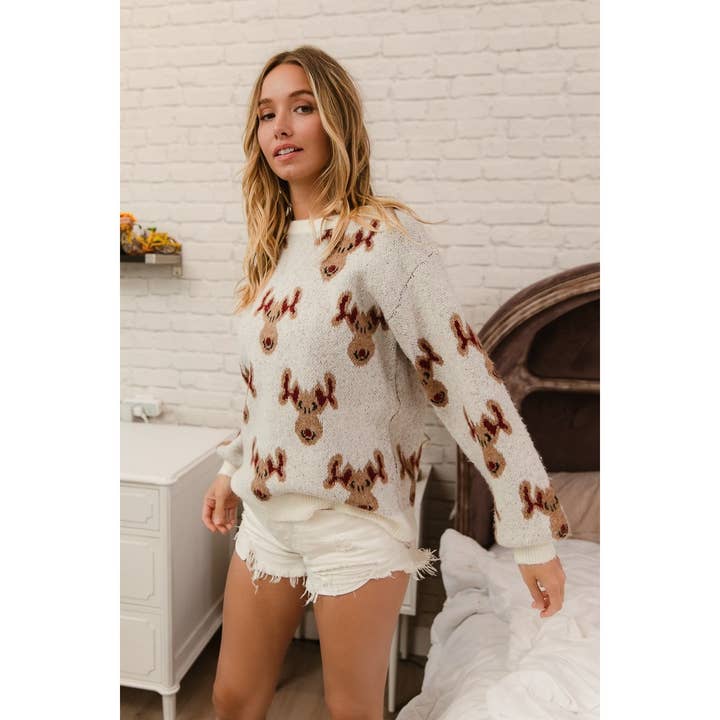 IVE - Wholesale Sweatshirt - Women's - Rudolph Pattern Christmas Knit Pullover5