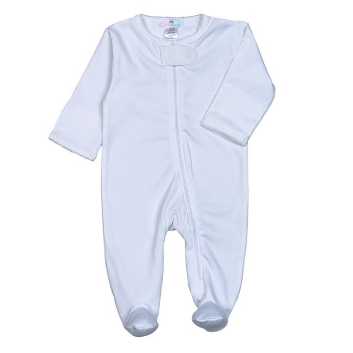 WWP-014 Grenouillère Blanche à Fermeture Éclair avec Finition Picot Blanche. pour la vente par Baby Loren