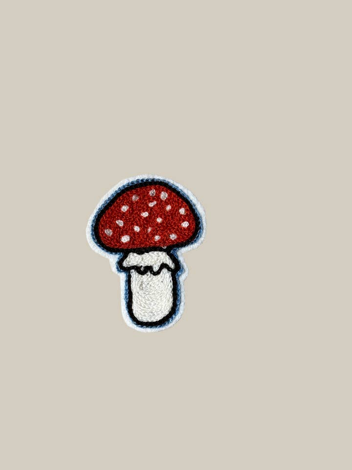 Chain Stitch Embroidered Red Mushroom Patch for wholesale by Milkweed