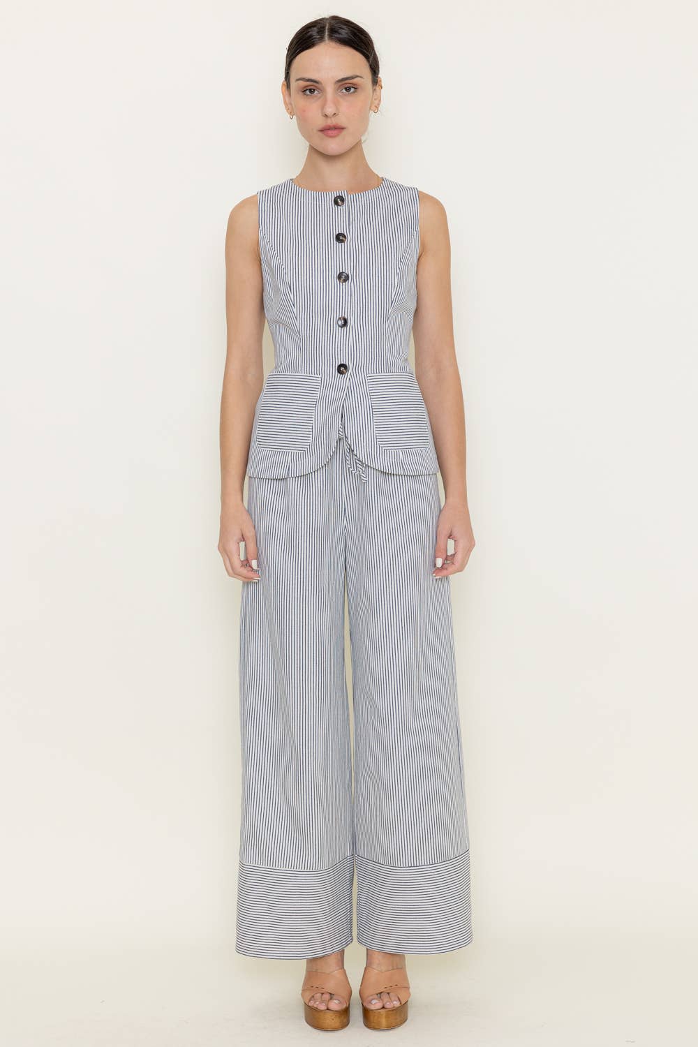 Fore Collection – wholesale Byxor - Dam – RANDIGA HÖG MIDJA DRAWSNÖRE KNYT VIDBENADE BYXOR-PI6646FO3