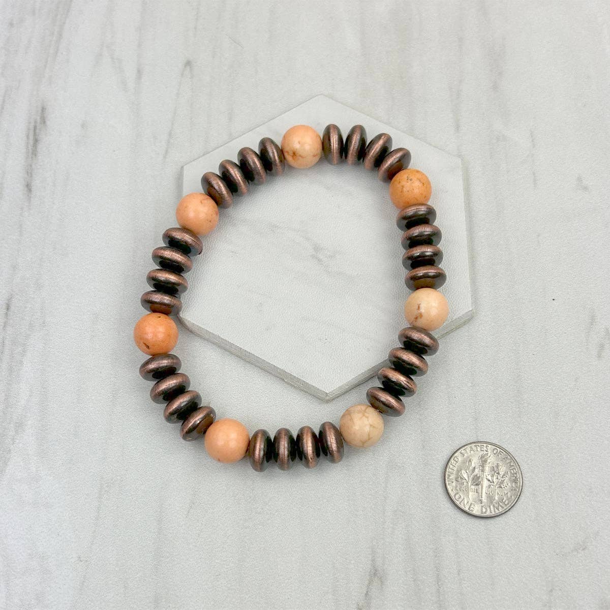 Western Elite Jewelry - Wholesale Beaded Bracelet - BRZ240708-58                        Blue turquoise stone and copper Navajo pearl beads bracelet3