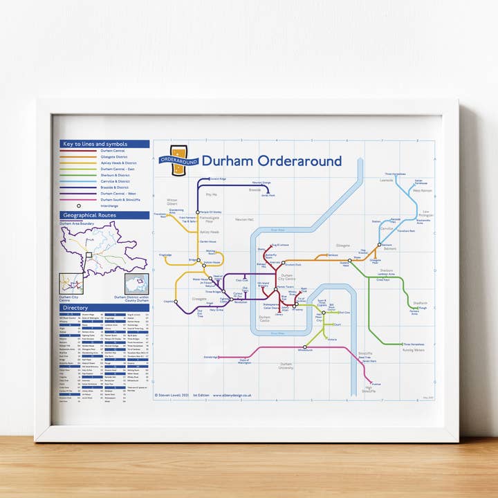Prints With Personality – wholesale Map – London Underground-style pub map: Durham, County Durham, UK