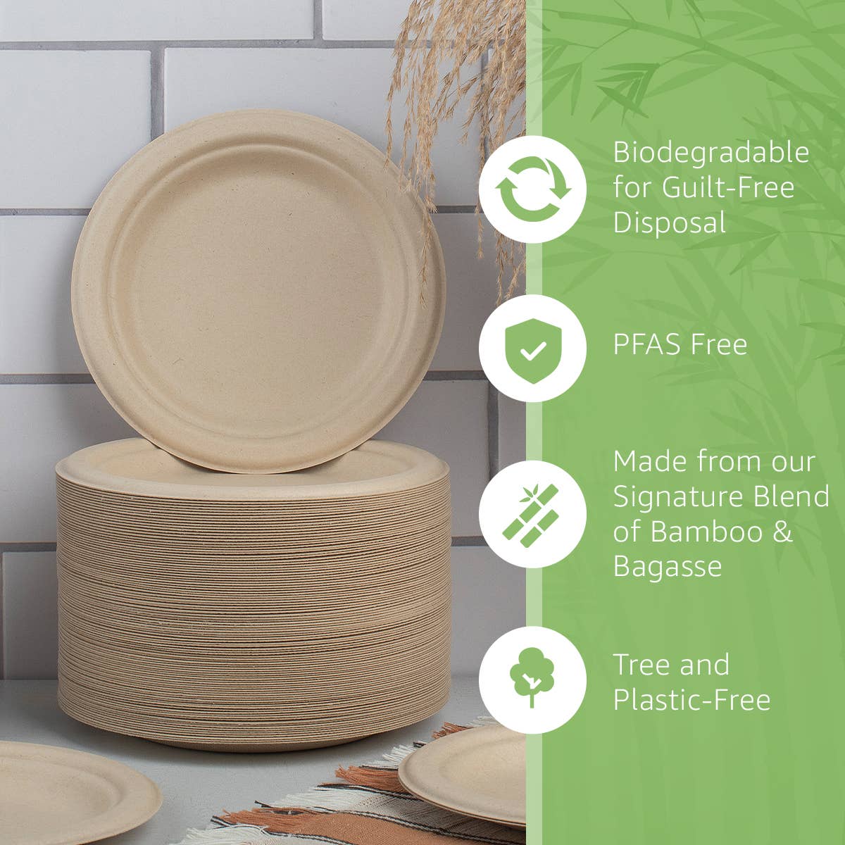 Ibambo - Vente Assiette jetable - Assiettes en carton jetables en bambou Ibambo, 7 pouces, paquet de 1251