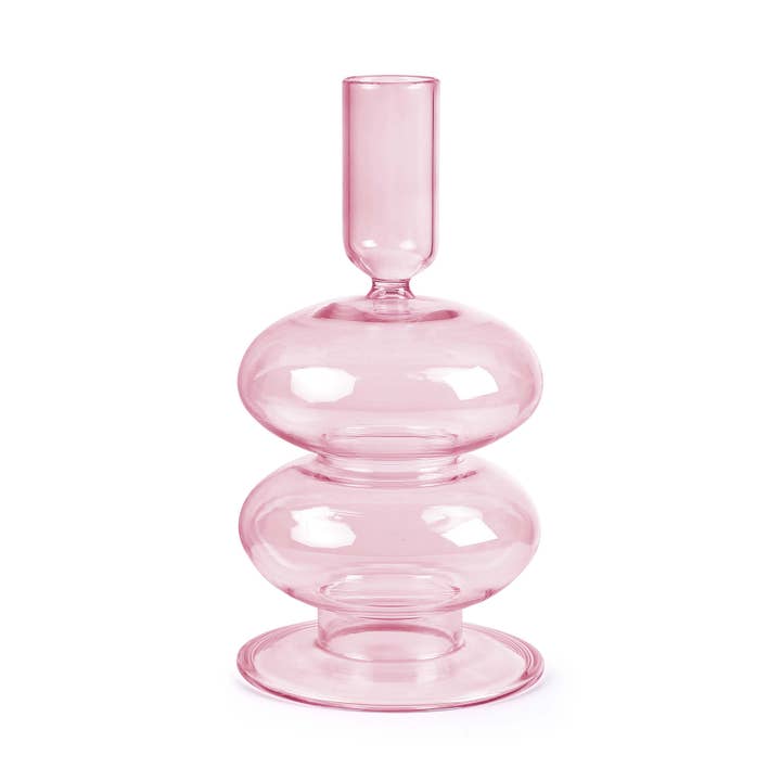 Portavelas retro de vidrio ondulado, 7 x 3.5 pulgadas, rosa para venta al por mayor de Casa Amarosa