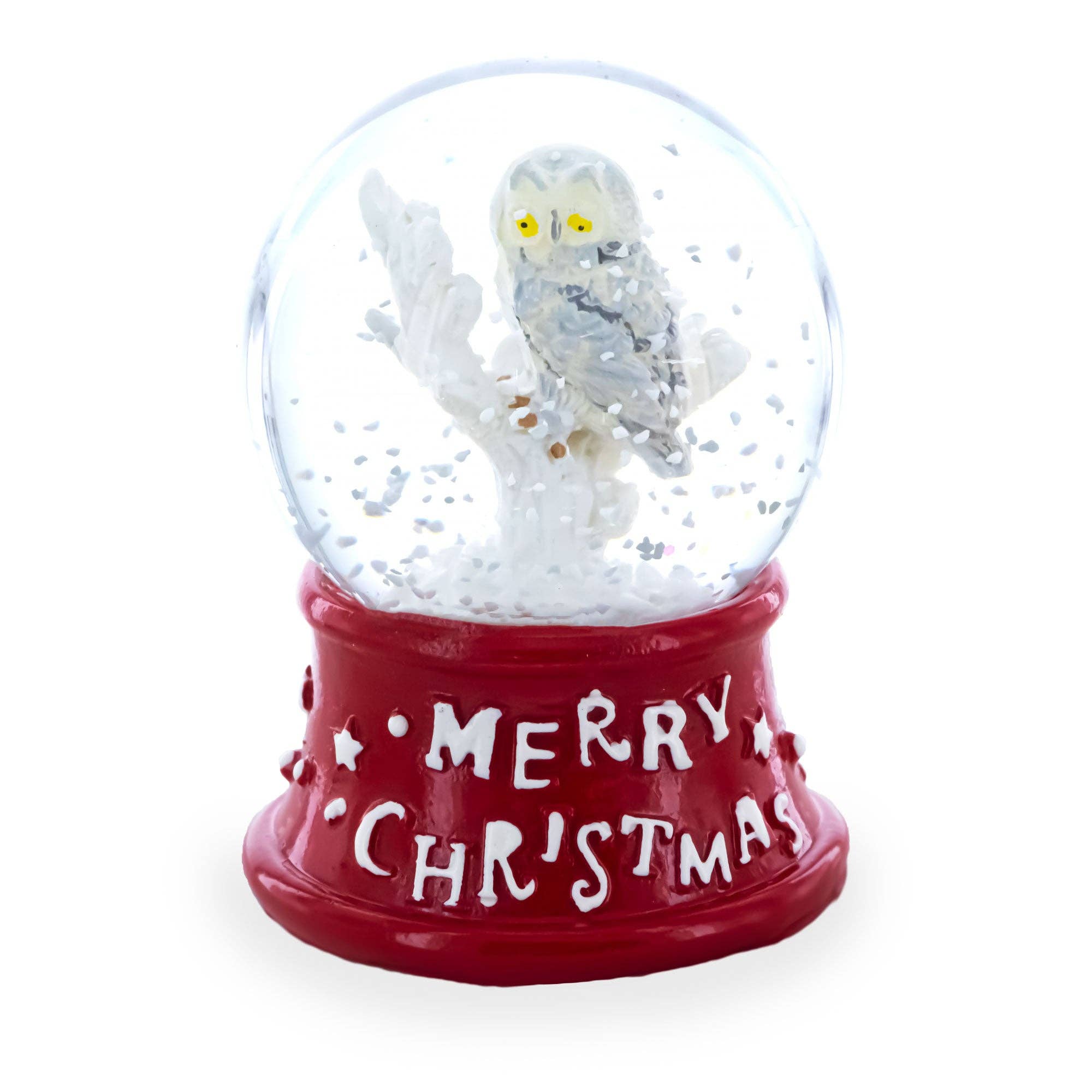 BestPysanky - Wholesale Snow Globe - White Owl Perched on Red Base Mini Water Snow Globe2