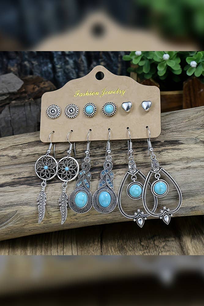 UNISHE - Wholesale Oorbellen met tunnel/plug - Bohemia Turkoois oorbellenset HH0670