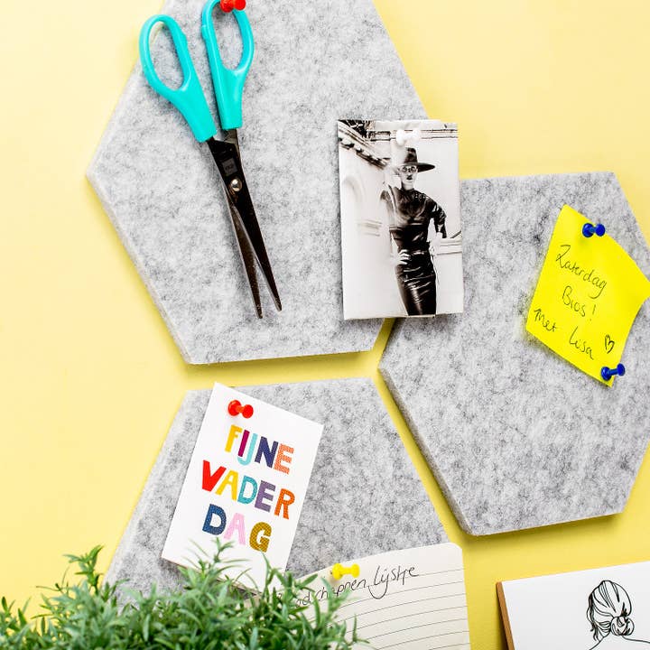 Self-adhesive felt message board (set of 3) - Hexagon/light grey for wholesale by Funky Felt