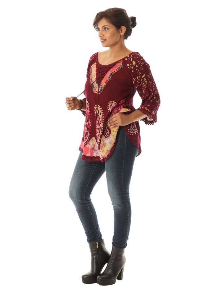 Shoreline Wear. INC – wholesale Tunic – Women’s – Bold Paisley Pattern Rainbow Tie Dye Rayon Tunic5