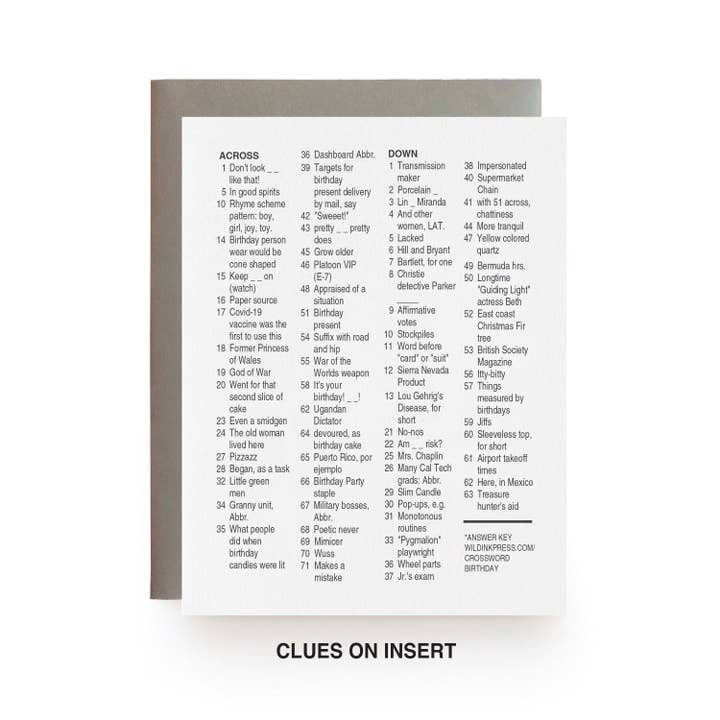 Wild Ink Press - Wholesale Birthday Card - Crossword Birthday Card