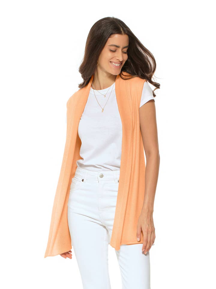 Women's Pure Cashmere Sleeveless Cardigan Orange for wholesale by Monticelli Cashmere