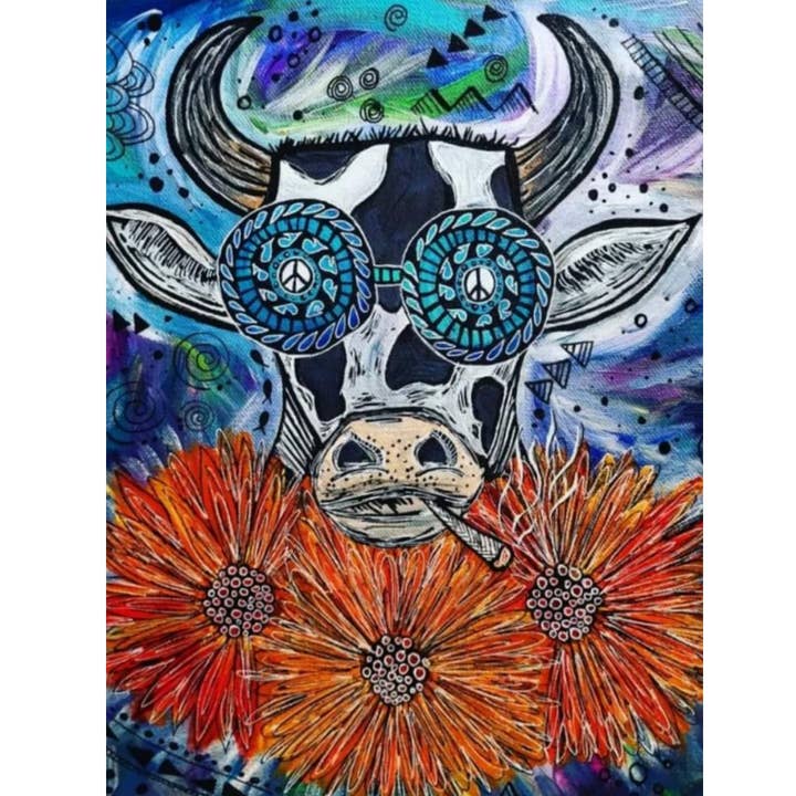 Hippie Cow Art Print for wholesale by Wild & rare
