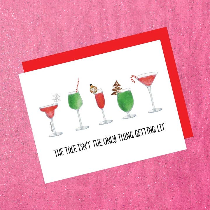 De boom is niet het enige dat wordt aangestoken - Grappige kerstkaart voor wholesale door Tiffany Ascensio Designs | Watercolor Greeting Cards