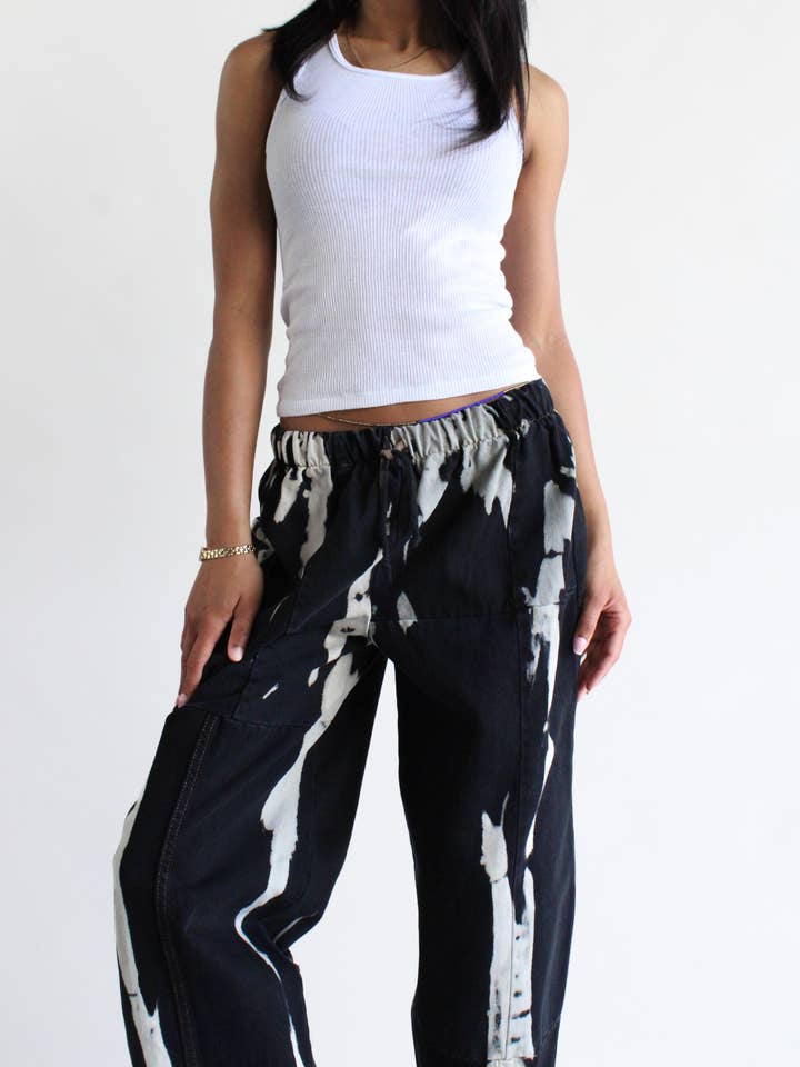 American Recycled Clothing – Großhandel Hose – Damen – Denim-Hose mit Bleach-Spritzern und elastischem Bund – Eco-Bundle0