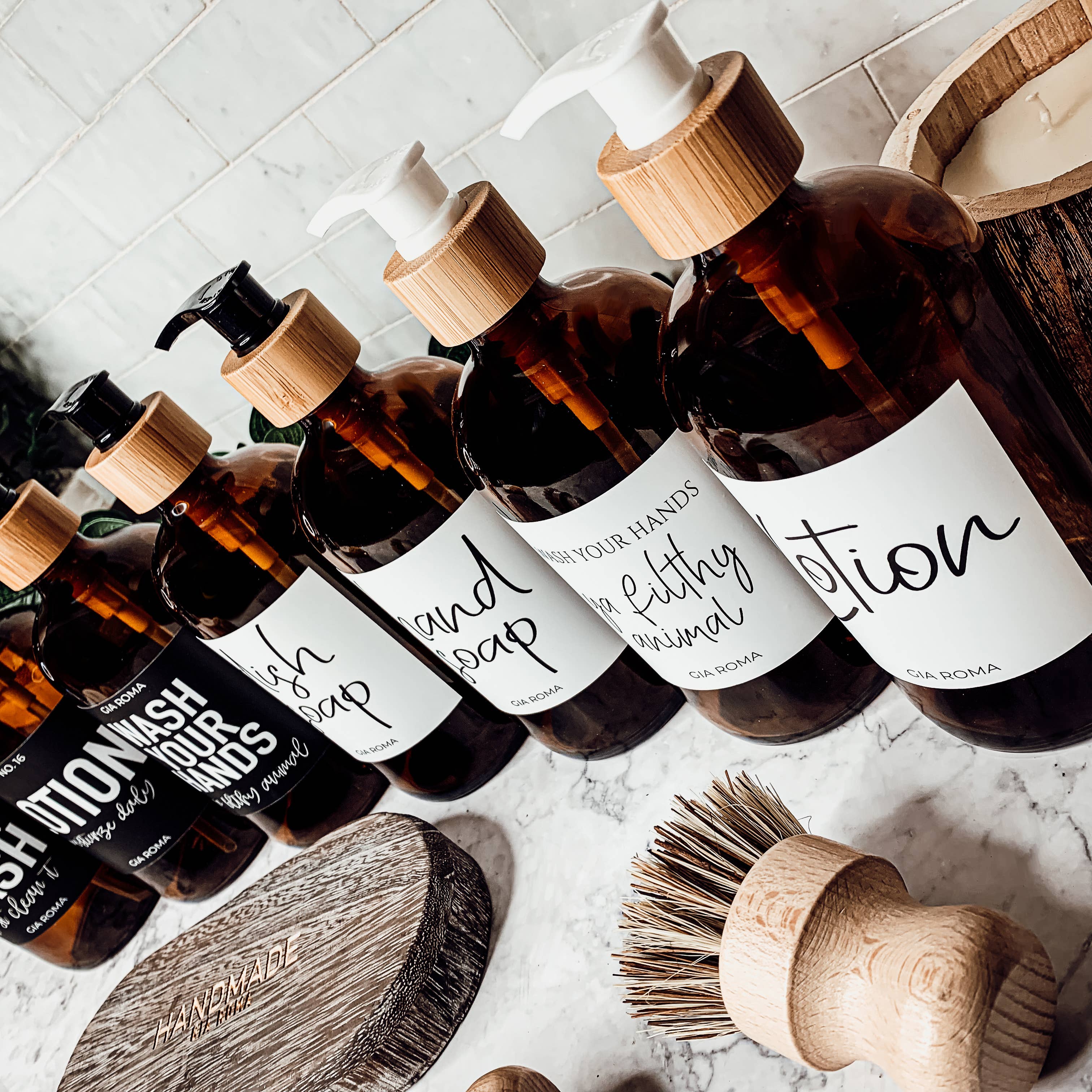 Gia Roma - Vendita all'ingrosso Dispenser per sapone - Dispenser di sapone, flaconi dispenser di ricarica in vetro ambrato da 16 once23