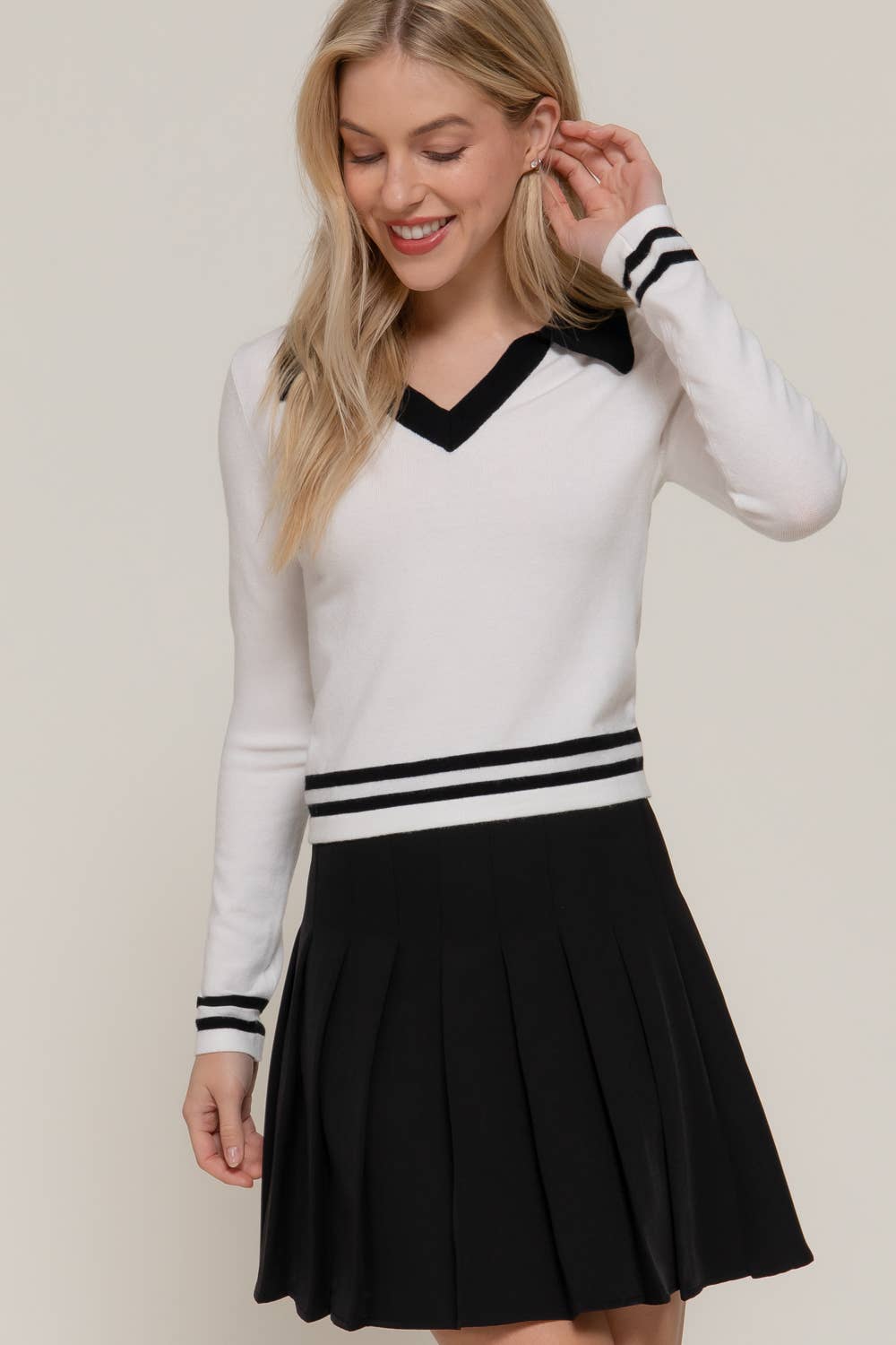 Active Basic | Active USA - Wholesale Knit Sweater - Women's - Long Sleeve Stripe Polo Sweater13