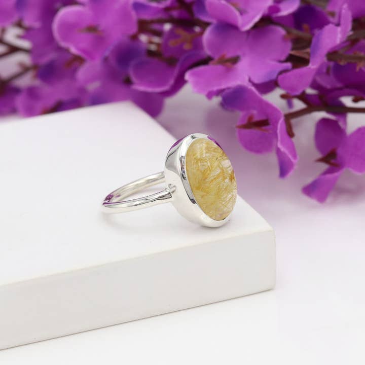Jay Jools - Wholesale Cocktail/Statement Ring - Rutilated Quartz Ring: 925 Silver Handmade Gemstone Jewelry2