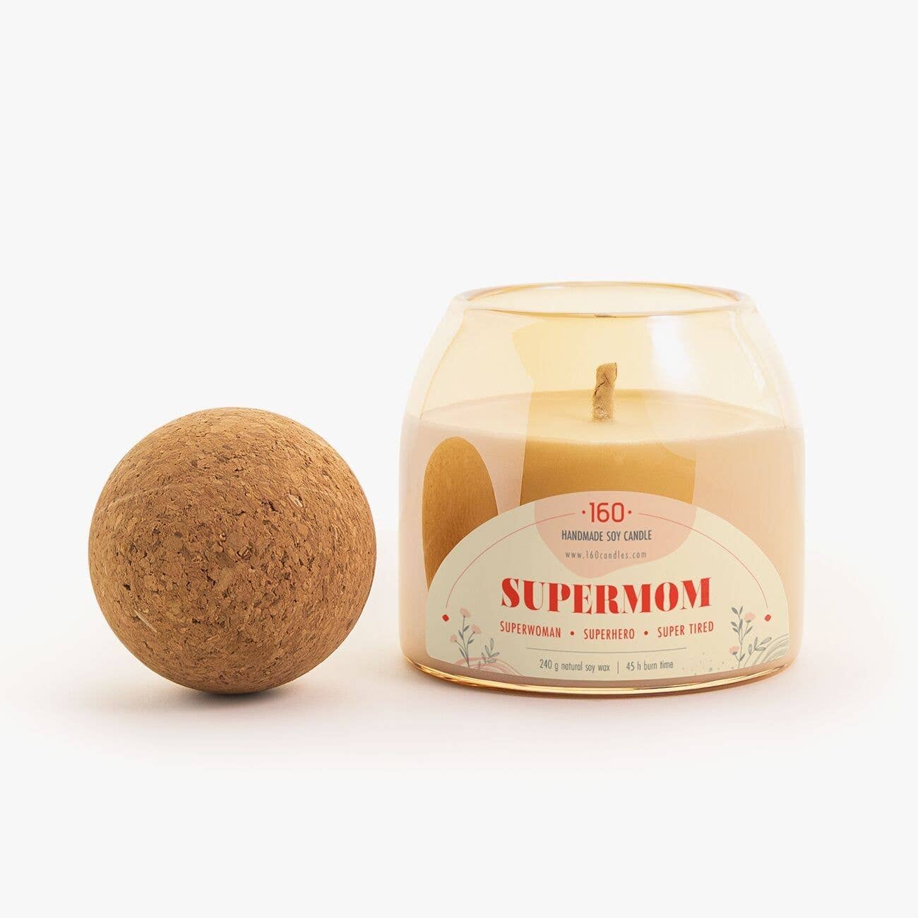 160candles.com - Wholesale Jar/Filled Candle - Supermom Soy Candle With Cork Ball Lid 240g0