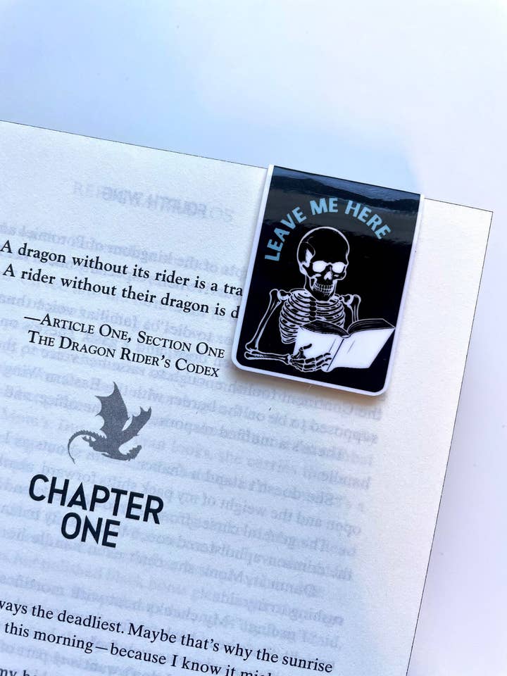 Leave Me Here Skeleton Reading Halloween Spooky | Magnetic Bookmark | Page Marker | Planner Bookmark | Bookish Gift | Bookstagram Booktok for wholesale by YGG Threads