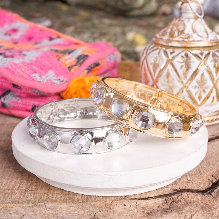 PennyLine inc - Wholesale Bangle Bracelet - Eternity Statement Bangle Gold Silver Tone Pearls Crystals13