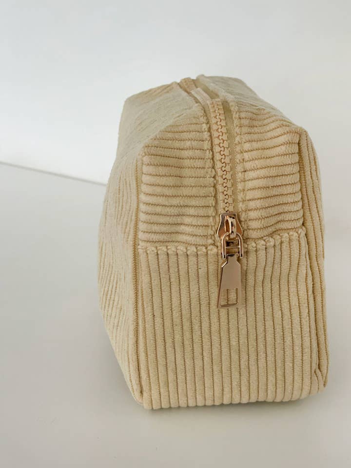 Trousse de maquillage en velours côtelé, couleur jaune pour la vente par Whim and Whimsy Gift Co.