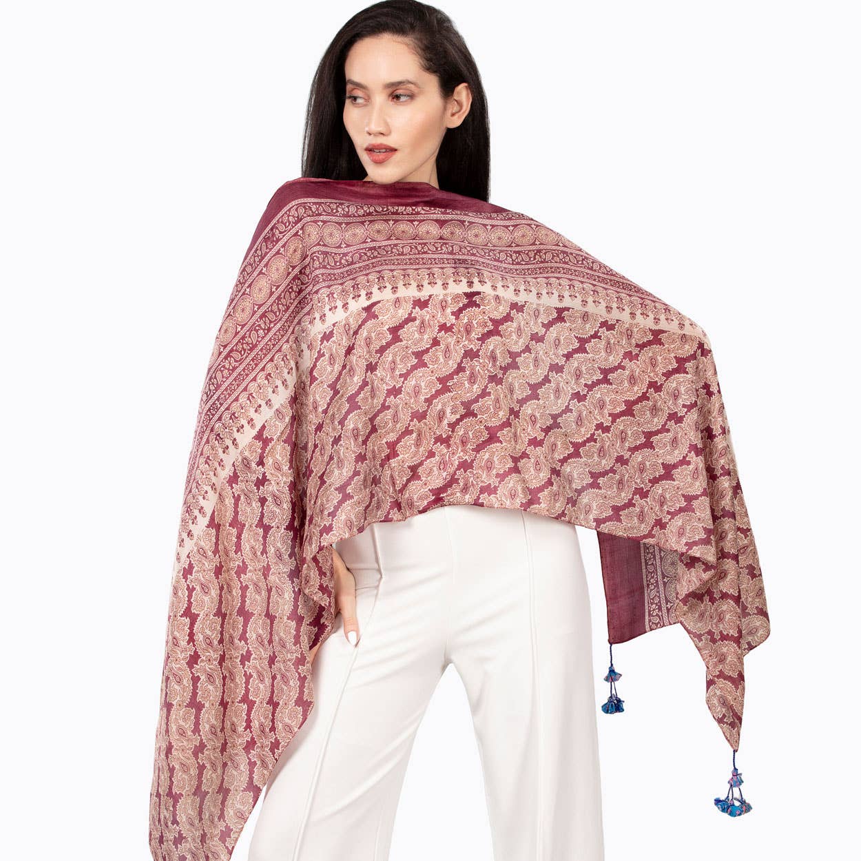 Sevya Handmade - Wholesale Scarf - Women's - Up-Cycled Silk Sari Tassel Scarves4