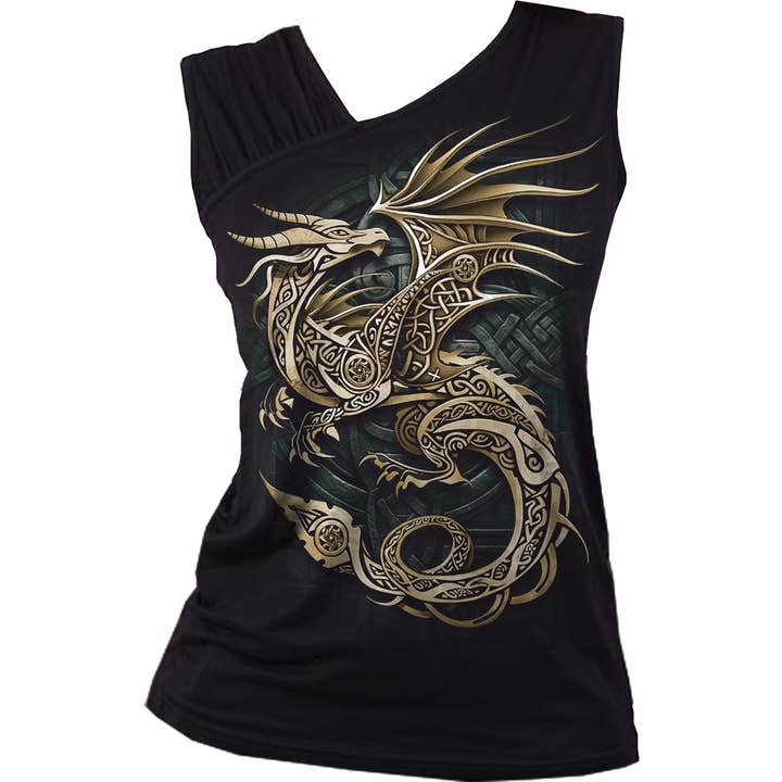 CELTIC DRAGON - Gathered Shoulder Slant Vest Black for wholesale by Spiral
