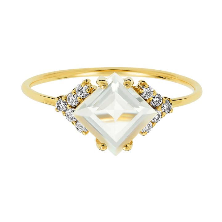 Bague Aphrodite Shield en or massif ornée de diamants et de topazes pour la vente par La Kaiser