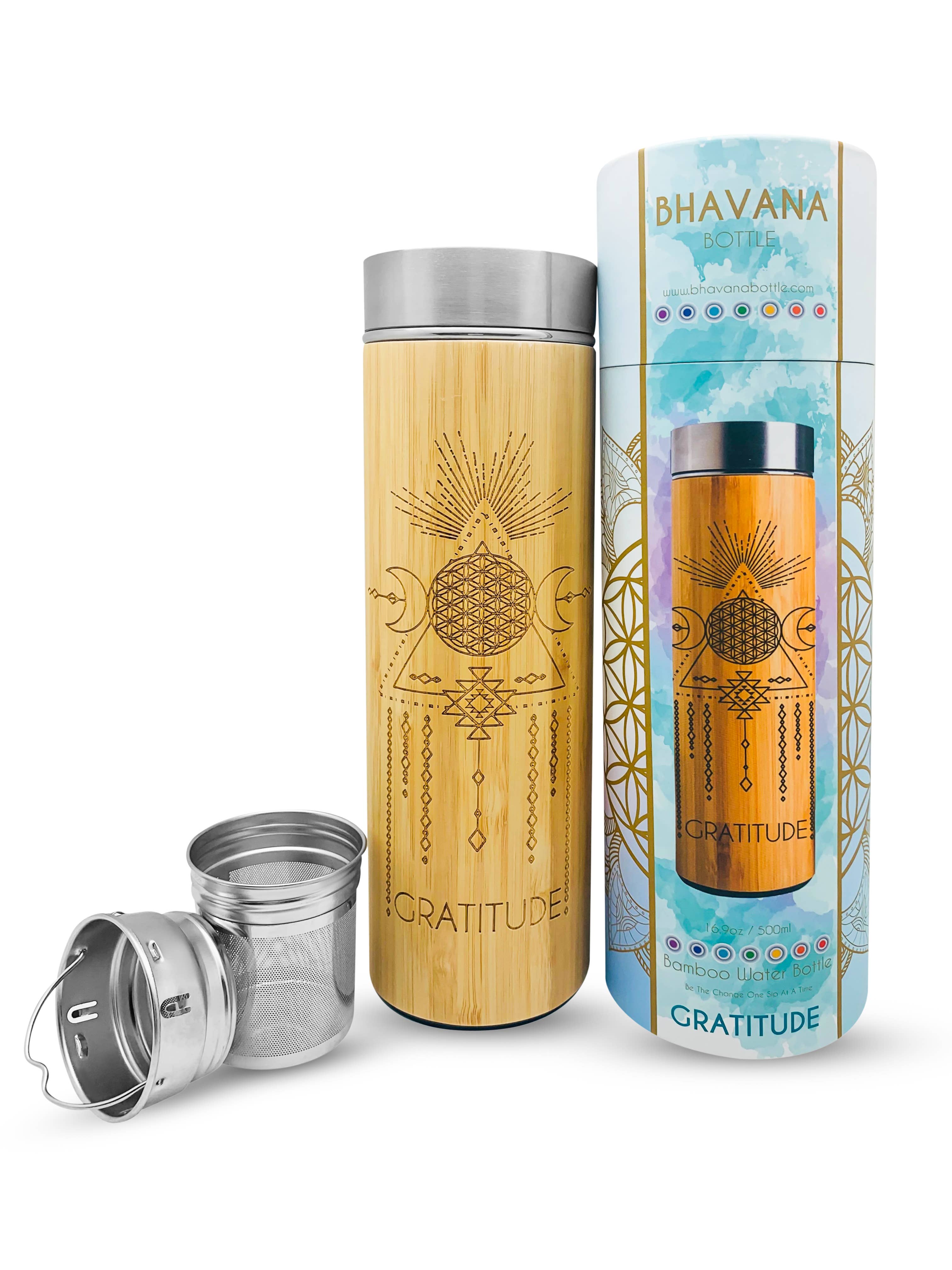 NAMASTE 16.9oz Insulated Bamboo Water Bottle / Tea Tumbler 