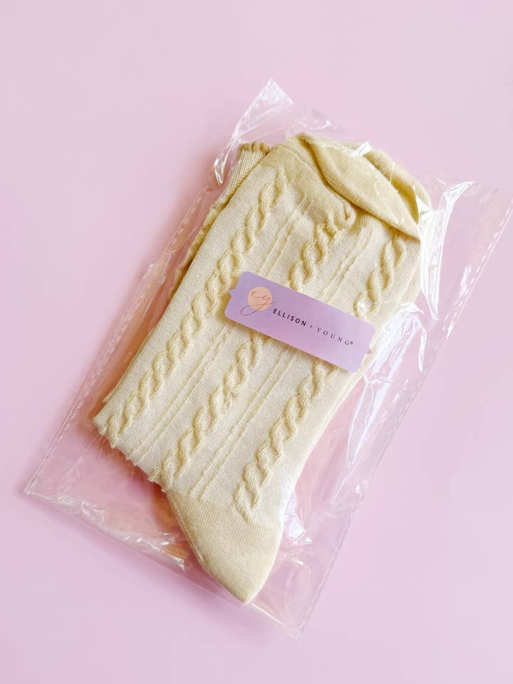 Ellison+Young - Wholesale Socks - Women's - Mini Bow Embroidered Cabled Socks