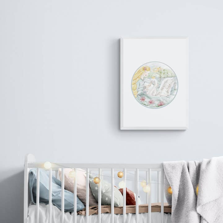 Swan Princess Girl's Art Print for wholesale by E J Wood Watercolours