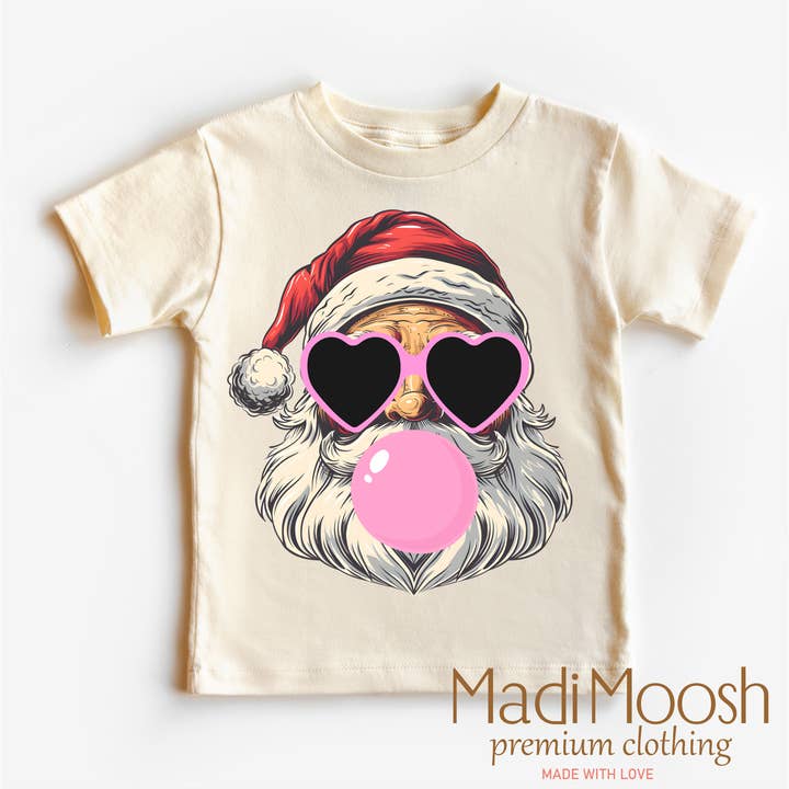 Madi Moosh - Wholesale Screen Printed T-Shirt - Kids - Santa Claus Blowing Bubbles Christmas Shirt - Christmas Tee