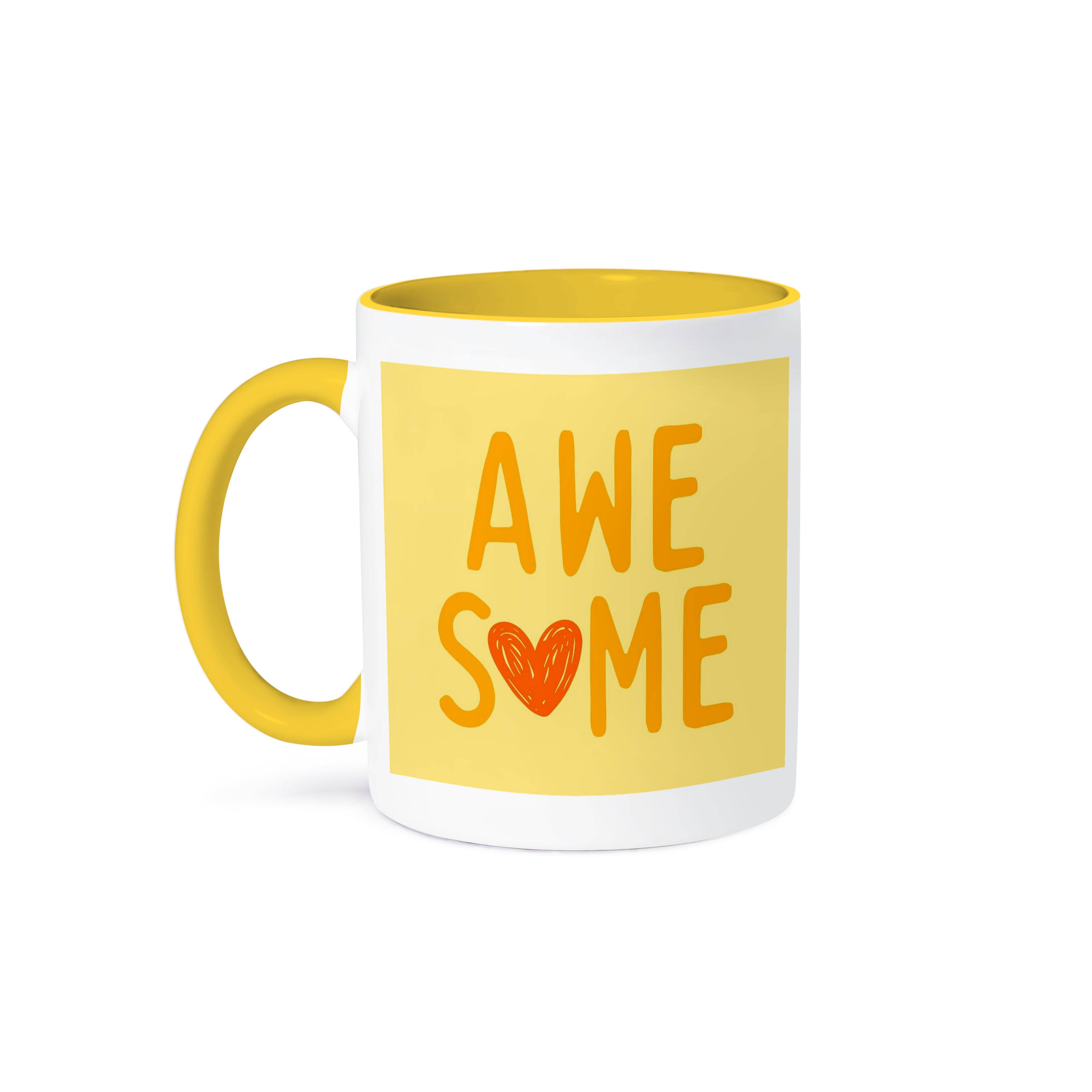 3dRose - Wholesale Coffee Mug - 3dRose, Yellow Orange Awesome Heart Motivational Quote Gift For Friends And Colleagues , Mug0