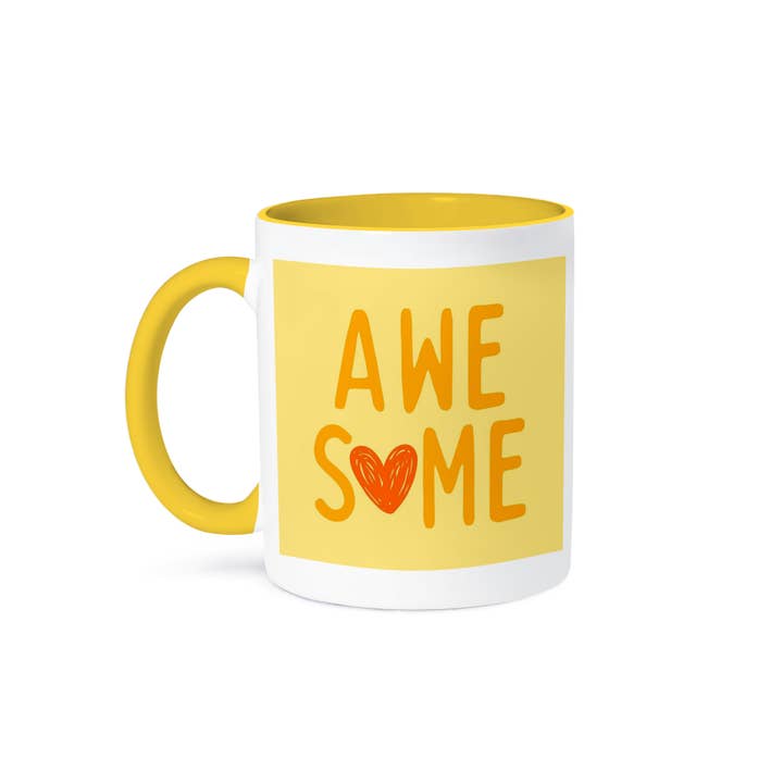 3dRose - Wholesale Coffee Mug - 3dRose, Yellow Orange Awesome Heart Motivational Quote Gift For Friends And Colleagues , Mug