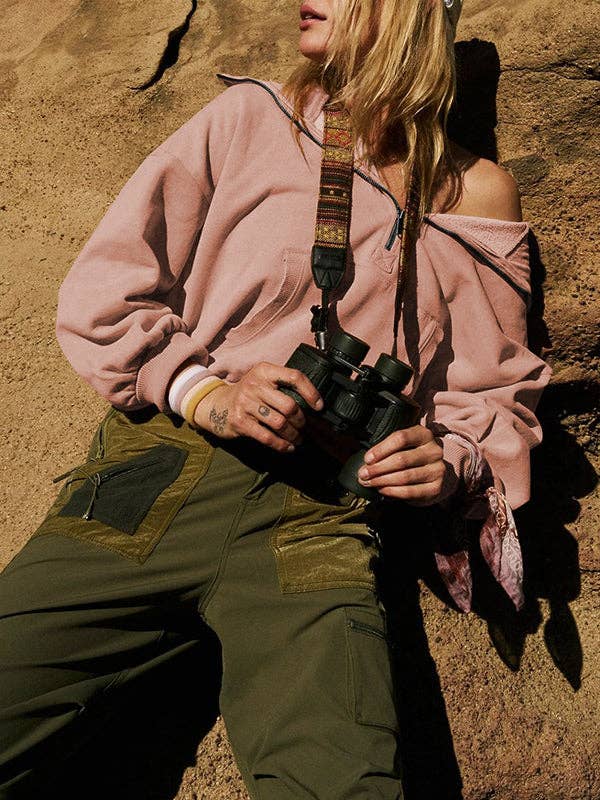 UZ Wholesale Store – Engroshandel Hoodie – Kvinder – Løs hættetrøje med snoretræk, kløft, lynlås og puffede ærmer12