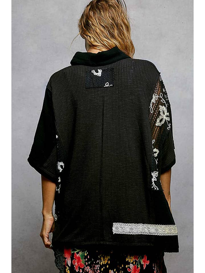 Pol Clothing - Wholesale Button Down Shirt - Women's - Collared Studded Button-down Short Sleeve Knit Shirt Top2