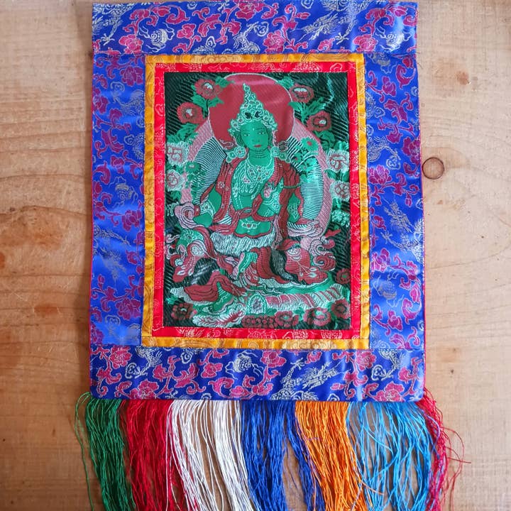 Handmade Embroidered Green Tara Thangka | Traditional Nepalese Brocade Art for wholesale by Buddha-Buddha