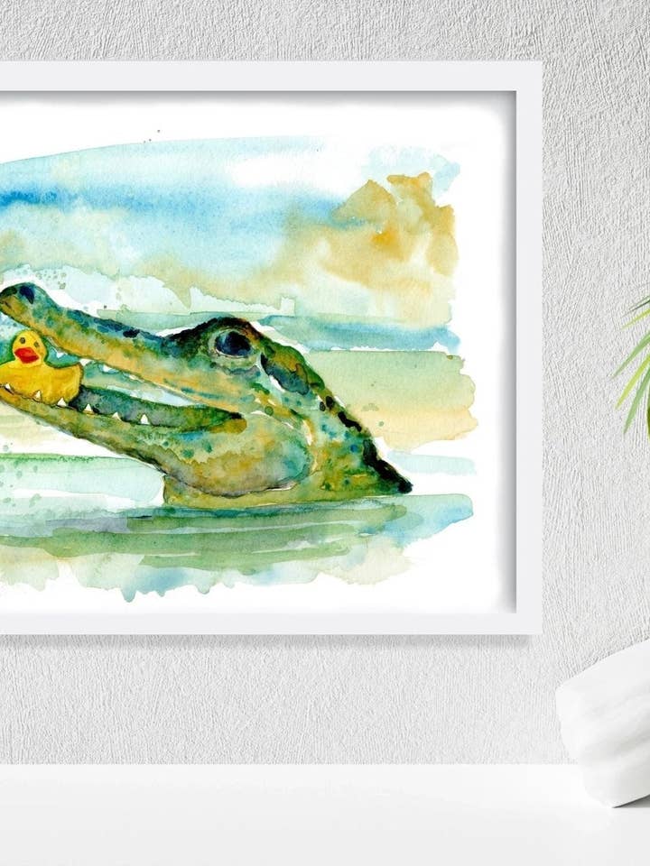 "Gator & Duckie" (fun Art Print) for wholesale by davidkjonesart