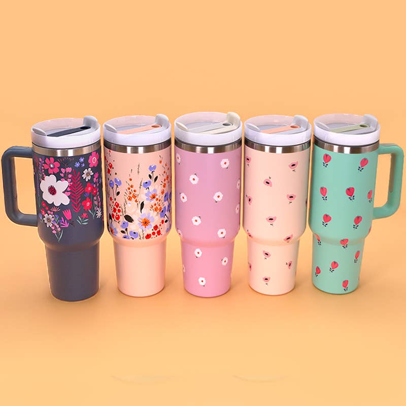 JOSSLYN by wall to wall - Wholesale Insulated Mug/Tumbler - 40oz STAINLESS STEEL TUMBLER FLOWER1