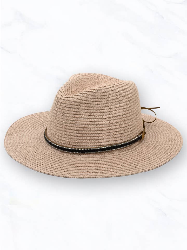 Straw Hat with Crystal Accent Belt for wholesale by Suzie Q USA