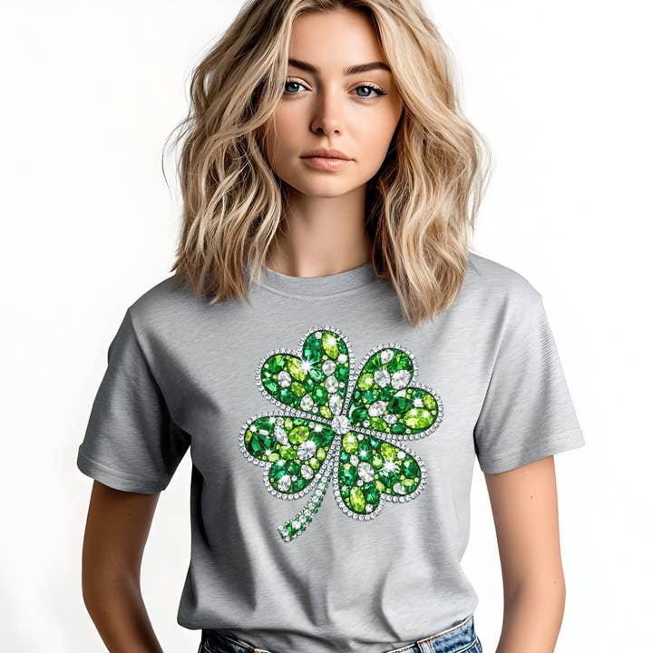 Rhinestone Shamrock Graphic T-Shirt | St. Patrick’s Day for wholesale by JAC Wholesale