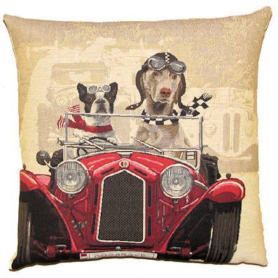 Decorative Pillow Cover Racing Dogs Red for wholesale by yapatkwa - art of the loom