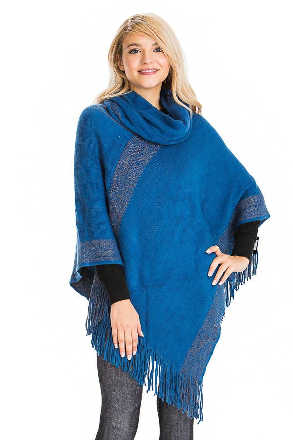 Cap Zone – wholesale Poncho – Women's – Tinsel Cowl Neck Fringed Poncho12