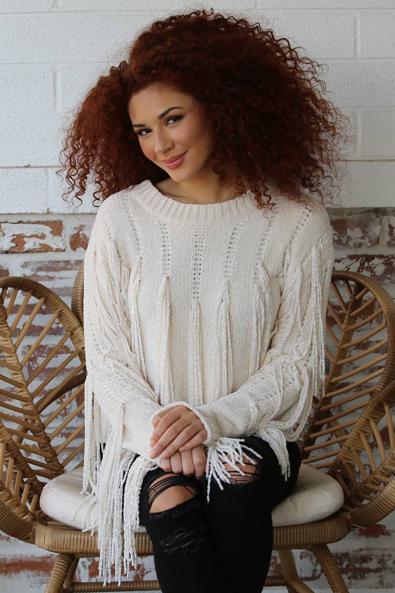 ANGIE - Wholesale Knit Sweater - Women's - XHH31-ASIS CHENILLE FRINGE PULLOVER SWEATER24
