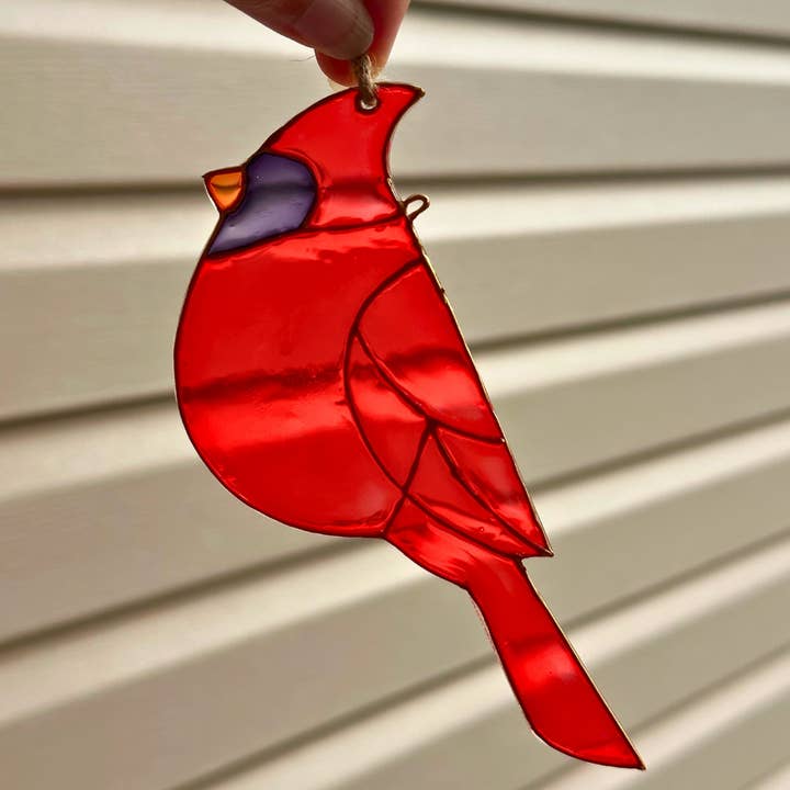 Red Cardinal Suncatcher, Hand Painted Acrylic Window Hanging for wholesale by Craftify Mom