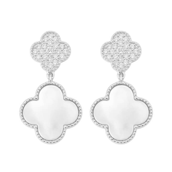 bara boheme - Wholesale Dangle Earrings - "Madam" Double Clover Drop CZ Earrings