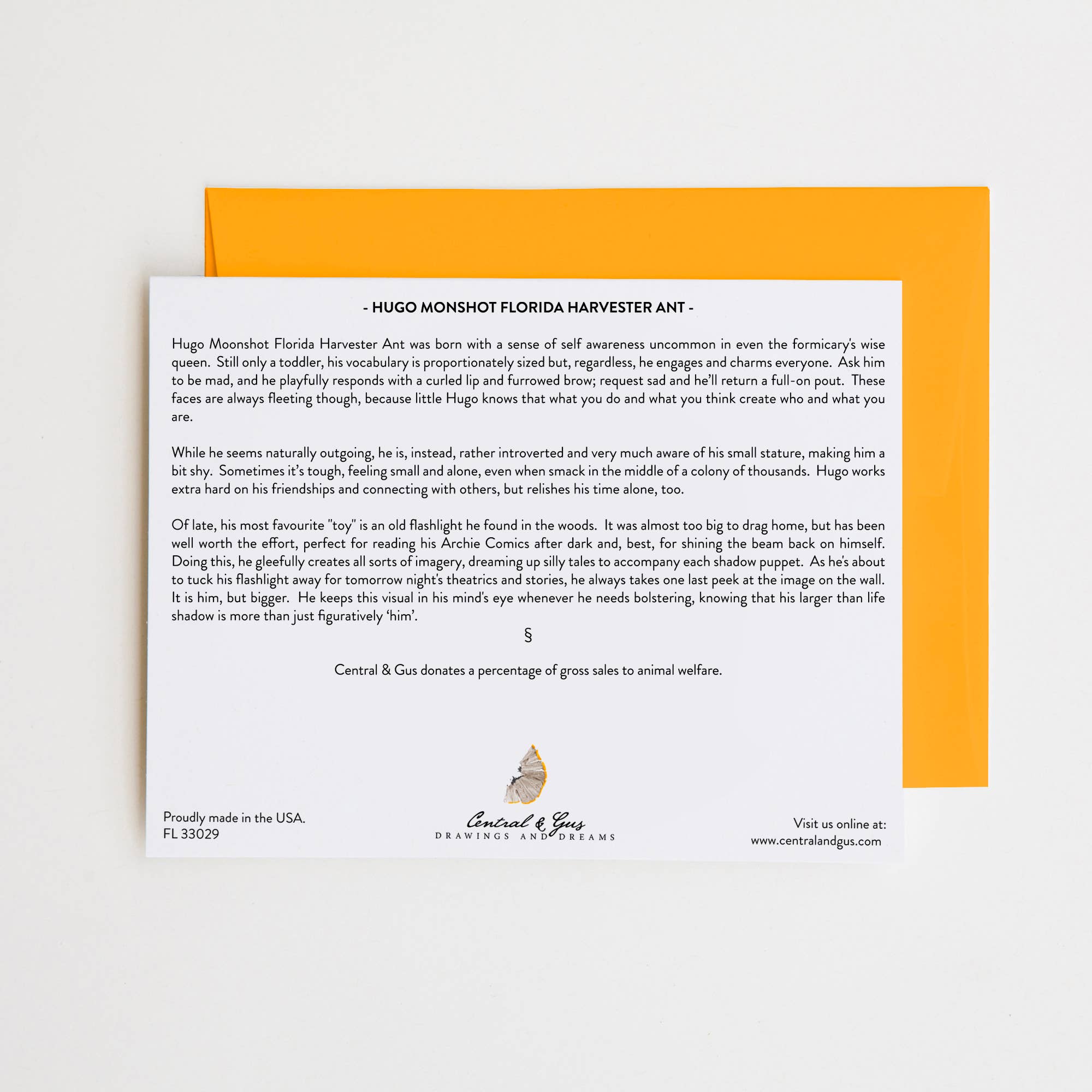 Central & Gus - Wholesale Everyday Greeting Card - Hugo Moonshot Florida Harvester Ant Note Card1