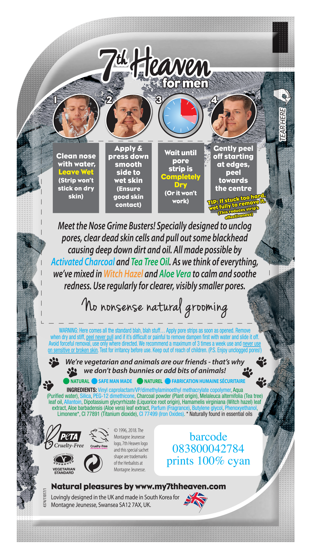 Beauty Goddess - Wholesale Acne/Hydrocolloid Patch - 7th Heaven Men's Blackhead Nose Strips - Charcoal & Tea Tree - BOX  (8 x nose strips)2