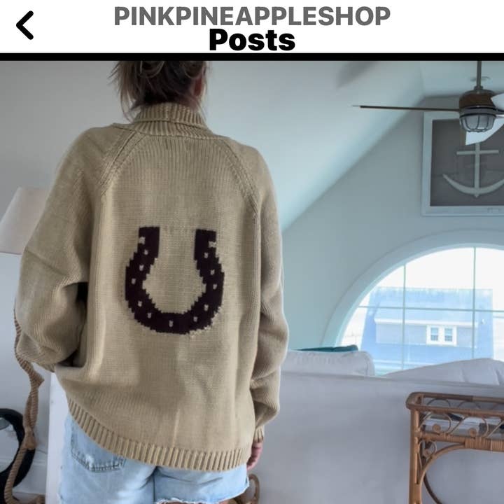 Vintage Horseshoe Varsity Cardigan in Camel and other Purchase Wholesale whale sweater. Free Returns & Net 60 Terms on Faire trending on Faire.